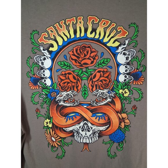 Santa Cruz Graphic T-Shirt Skull Skater Y2K Crew Neck Short Sleeve Gray Mens 2XL - Picture 1 of 7